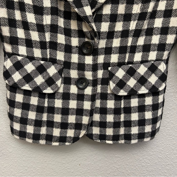 Anthropologie Burlapp Size 4 Wool Blend Black and cream checkered jacket - Picture 2 of 16